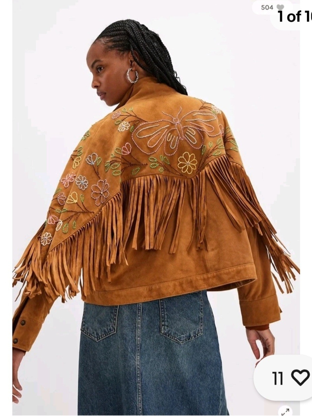 We The Free Embroidered Fringe Suede Jacket - Brown